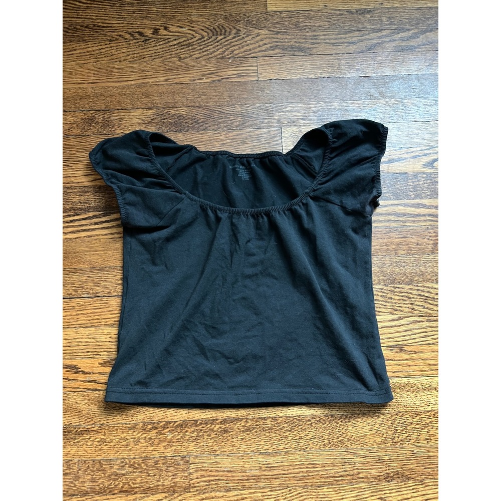 Brandy Melville Black Scoop Neck Cap Sleeve Cotton Stretch Crop Top One Size
